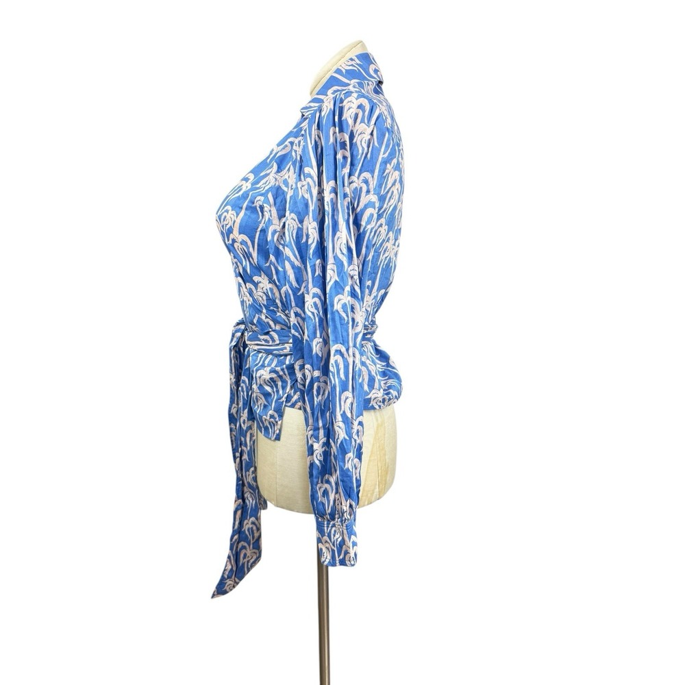 Women's M Scotch &‎ Soda Blue Tropical Print Wrap Blouse - Picture 2 of 10